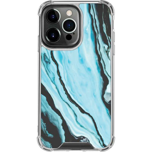 Aqua Blue Marble Ink iPhone 14 Pro Clear Case